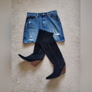 Jeffrey Campbell Free People Black Suede Knee-High Boots Womens 9.5